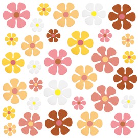 Henoyso 60 Pcs Groovy Party Decorations 70s Retro Flower Cutouts Daisy Paper Cutout Decor Hippie Flower Cutouts for 60s 70s One Two Groovy Birthday Party DIY Craft Wall Classroom Home (Assorted Sizes)