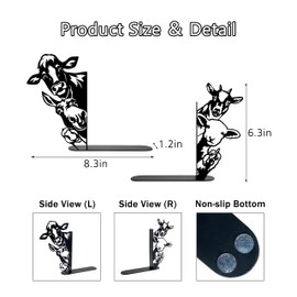 Ecqizer Metal Farmhouse Peeking Animals Bookend, Unique Decorative Book Ends for Shelves, Cute Bookshelf Decor, Bookshelf Decorative Objects for Home Office Desk Bookshelf Decor, Black