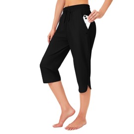 FitsT4 Sports Women's Swim Capris Pants 18" Quick Dry UPF 50+ Beach Modest Swimsuits Bottoms with Mesh Pockets Black S