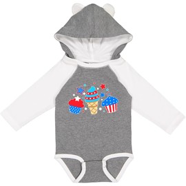 inktastic Fourth Of July Ice Cream and Cupcakes Long Sleeve Creeper 18 Months Granite & White W Ears 45673