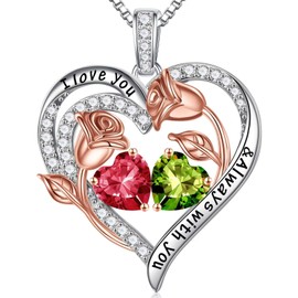 Iefil Anniversary Birthday Gifts for Her - Anniversary Wife Gifts | July August Birthstone Necklace, Ruby Peridot Jewelry, Heart Necklace for Women