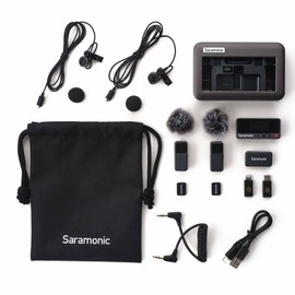 Saramonic Air 2-Person Universal Micro Wireless Microphone System with Lavaliers, 3.5mm/USB-C Output/Headphone Out/Charging Case/Noise Canceling/Magnetic Mounting