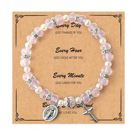 Christian Gifts First Communion Bracelets for Women Cross Bracelet Natural Stone Bracelet Christian Bracelet Rosary Bracelet Religious Baptism Gifts for Teen Girls