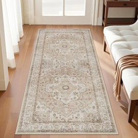 Washable Hallway Runner Rug 3x6 - Soft Kitchen Rugs Vintage Water Resistant Entryway Rug Ultra Thin Farmhouse Living Room Bedroom Carpet Non Slip Indoor Floor Mat for Bathroom Laundry (3x6,Beige)