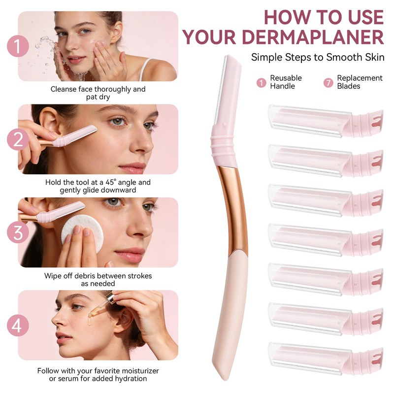 Eyebrow Razor and Face Razor for Women, Reusable Metal Handle