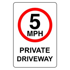 5mph private driveway Safety Sign - 1.2mm Rigid plastic high-visibility and durability for indoor/outdoor usage (200mm x 150mm) Ensures Safety Within 5m Viewing Distance.