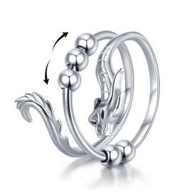 Daixiya Anti Anxiety Ring 925 Sterling Silver Chinese Dragon Adjustable Anxiety Fidget Ring With Bead Spinner Rings Dragon Jewelry Gifts for Men Women Women Teens (9)