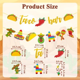 SINGOMON Taco Bar Banner Fiesta Garland Mexican Fiesta Party Banner with Cactus Donkey Maraca Sombrero Taco Pepper Party Garland for Mexican Decorations Birthday Decorations Fiesta Party Decorations