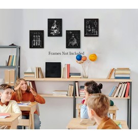 GMLXCX Science Classroom Posters,Black and White Science Explore Canvas Posters for Laboratory Kids Playroom Bedroom Classroom Bulletin Board Decor, Set of 4 (8"x10" Unframed)