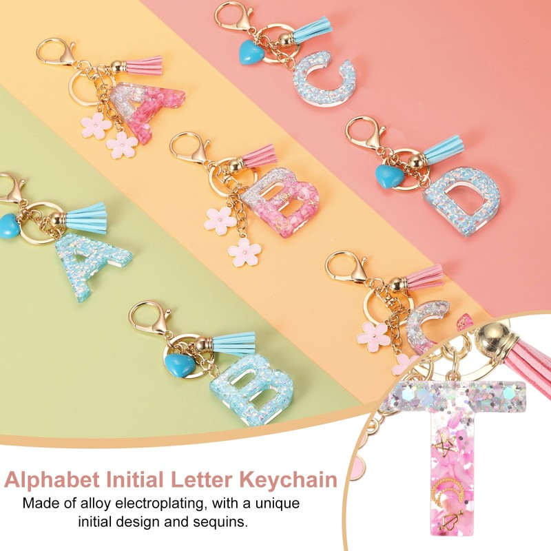 [PATIKIL] Alphabet Initial Letter Key Chain Tassel Flower Letter T