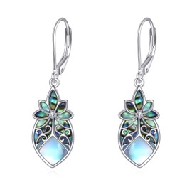 Enamel Flower Earrings for Women 925 Sterling Silver Blue Orchid Dangle Earrings Enamel Flower Jewelry Birthday Gifts (Abalone Earrings)