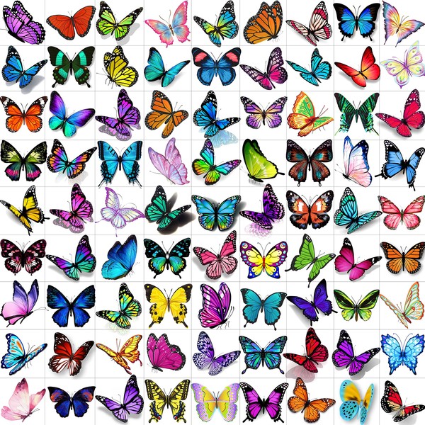 VANTATY 81 PCS Colorful Butterfly Temporary Tattoos For Women Boobs, Watercolor Small 3D Butterfly Long Lasting Temp Tattoo Sticker For Kids Girls Face Arm, Fake Tattoos That Look Real And Last Long