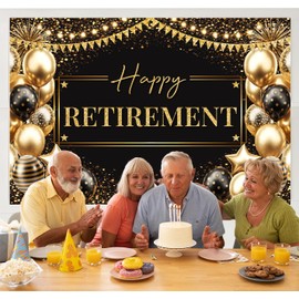 Black And Gold Retirement Party Decorations Men 6x4ft Happy Retirement Decorations for Men Happy Retirement Banner for Men Happy Retirement Backdrop Decorations for Retirement Party Decorations