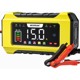 Nexpeak Best NC215 15Amp Battery Charger Trickle Charger Car 12V 24V LiFePO4 Lead Acid