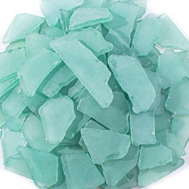 Keedolla 15 Oz Sea Glass for Crafts, Flat Frosted Seaglass Pieces Decor Crushed Sea Glass Vase Filler for DIY Crafts, Wind Chimes, Jewelry Making - Blue Green