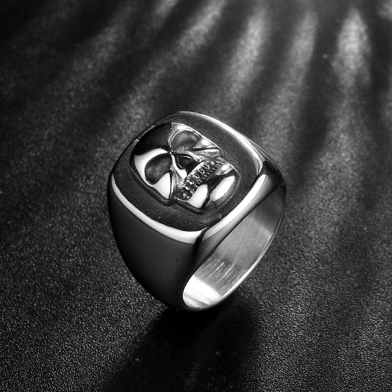 Skull Signet Ring for Men Stainless Steel Gothic Punk Statement