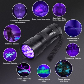 ESCO LITE 2 Packs Black Light Flashlight, 12LED 395nm UV Handheld Black Light Mini Flashlight, Dogs Urine Detector for Dry Urine Stains, Bed Bugs, Scorpions