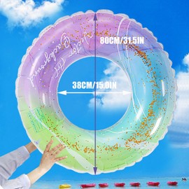 SEDEX Inflatable Ring Transparent Swim Ring for Adults Water Inflatables Large Rubber Starry Sky Pool Rings with Sequins Beach Rings Cool Summer Floaties for Swimming Pool Party Decorations