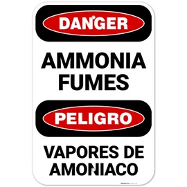 Danger Ammonia Fumes Bilingual Sign, 12x18 Inches, 55 mil Thick HDPS (high Density polystyrene), Made in USA