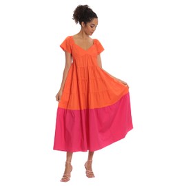 Donna Morgan Women's Colorblock Midi Tiered Trapeze Dress, Tigerlilly, 10