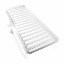 Happitasa Silicone Soap Dish Tray and Sponge Holder with Drain Chute | Bathroom and Kitchen Sink Organizer Caddy (9"x3.5", White)