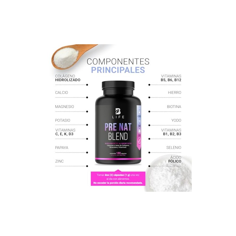 B Life Multivitamínico Pre Nat Blend 180 cápsulas Ácido Fólico