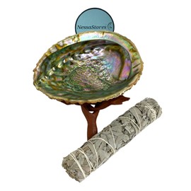 NessaStores 3 pc Sage Smudge Kit with 7" White Sage, 6"-7" Abalone Shell, & 6" Tripod Stand | All Natural for Home Cleansing, Stress Relief, Meditation, and Removing Negative Energy. JC-213-D