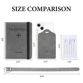 ILIYAH Passport Holder Luggage Tag Set-Family Travel Wallet, RFID Leather Passport Cover UK,Luggage Tags for Suitcases, British Travel Tags Kids(Grey)