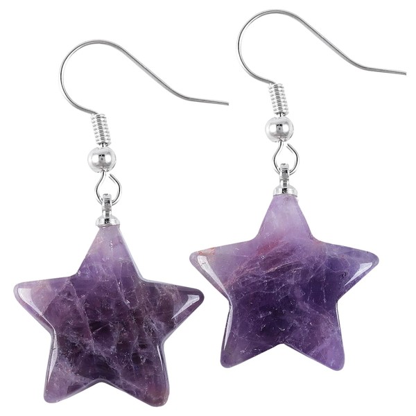 mookaitedecor Healing Crystal Amethyst Star Shaped Drop Earrings for Women