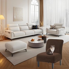 HFCNMY Armless Chair Cover,Stretch Velvet Armless Accent Chair Cover Slipcover Soft with Elastic Bottom Coffee