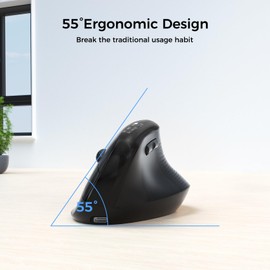 KYSONA - mouse ergonómico con visualización OLED, ratones inalámbricos Ergo verticales recargables, clic silencioso, Bluetooth y 2.4G, 5 DPI ajustables 800-6400 para computadora portátil, PC,