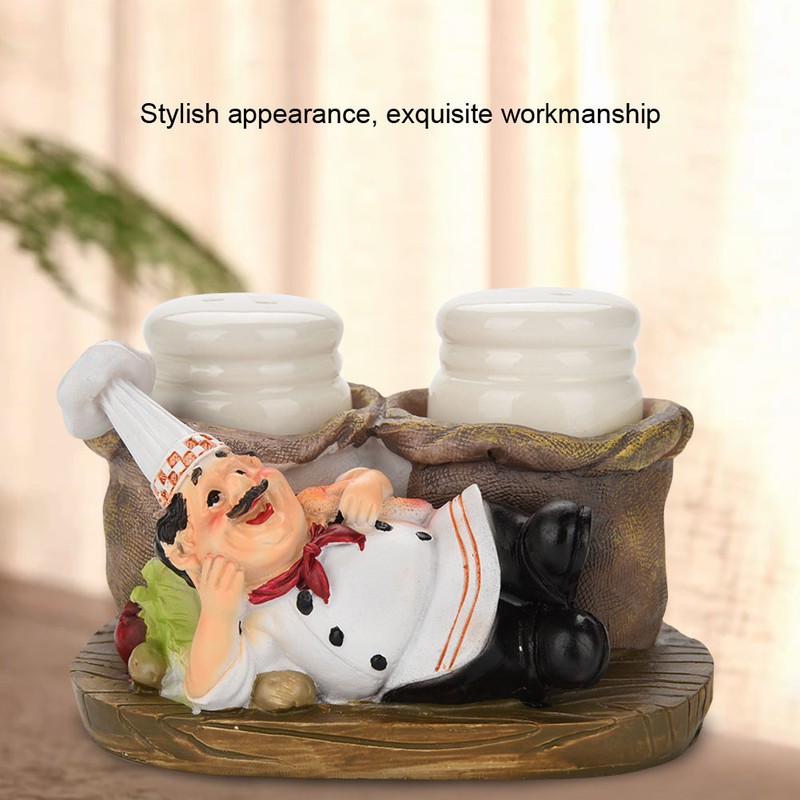 Cute Chef Statue Salt & Pepper Bottle Holder Ornaments Home