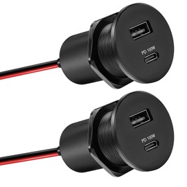 Obeaming 12V Aluminum USB Outlet 100W PD3.1 Type-C & 18W QC3.0 USB-C Laptop Charger Socket Dual Port Fast Charging Recessed Mount Car Charger Replacement for RV Camper Trailer Truck Boat Car (2 Pcs)