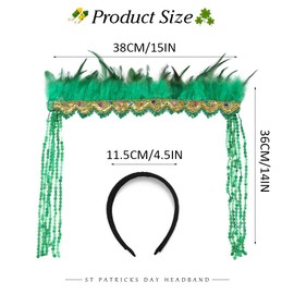 CAKURE St Patricks Day Crown Green Feather Headbands Irish Day Tassels Hairbands Gillter Supplies Hair Hoop Festive Party Hair Accessories