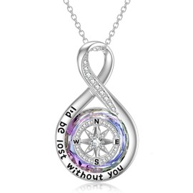 TOUPOP Gifts for Wife I'd be Lost without You Compass Necklace for Women Infinity Compass Pendant Necklace with Crystal Sterling Silver Jewelry Gifts for Girlfriend for Wedding Birthday Valentines Mothers Day Christmas