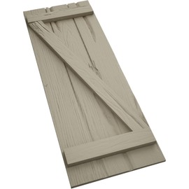 Ekena Millwork 16 1/2"W x 42"H Rustic Three Board Joined Board-n-Batten Riverwood Faux Wood Shutters w/Z-Board (Per Pair), Primed Tan