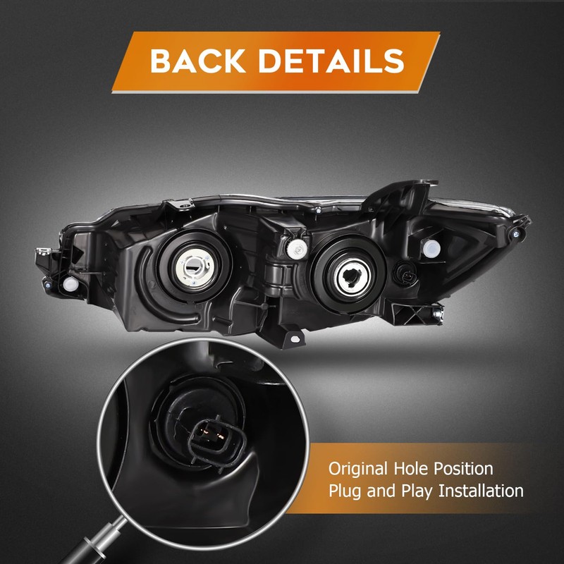 Headlight Assembly for Toyota Camry 2015-2017 Black Housing Amber Reflector