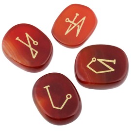 mookaitedecor Red Agate/Carnelian Reiki Stones,Engraved Angel Symbols Polished Chakra Palm Stone for Crystal Healing Wiccan Gifts