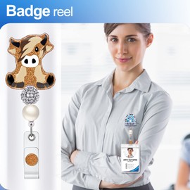 Plifal Badge Reel Holder Retractable with ID Clip for Nurse Nursing Name Tag Card Cute Funny Cow Accessories with Alligator Clip Medical Assistant Office Student Work Hospital Yellow