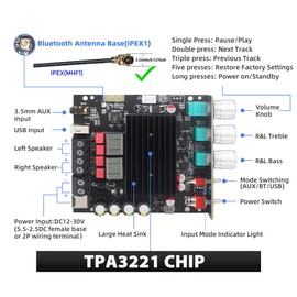 ZK-1002T Max 100W+100W Power Amplifier Board, 2.0 Channel Audio Power Amplifier,TPA3116D2 Chip with Bluetooth/AUX/USB Input Mode Selection Toggle Switch (ZK-1002T Max)
