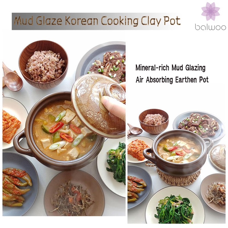 BALWOO Korean Pot [Buncheong] MUD GLAZE Earthenware Ttukbaegi, Natural Ceramic