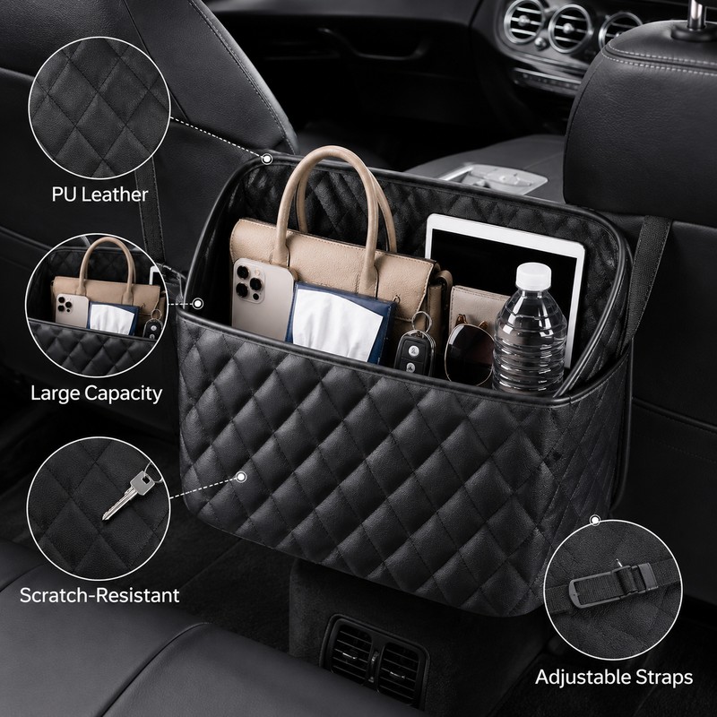 Car Seat Storage Organizer for Front Seats – PU Leather