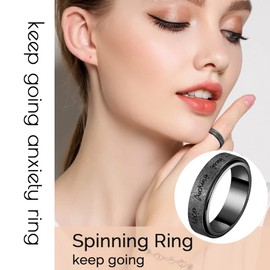 Initial Fidget Spinner Anxiety Ring for Women Fidget Ring Women Men Keep Going Mens Ring Spinning Ring Silver Rainbow Black Figit Ring Stainless Steel Size 6 7 8 9 10, 9, Metal, No Gemstone