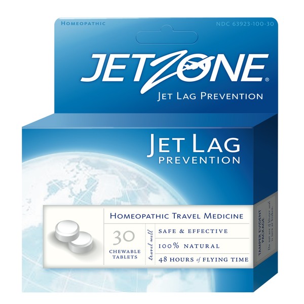 JetZone Jet Lag Prevention - Natural Homeopathic Travel & Jet Lag Remedy - 30 Chewable Tablets - Jet Lag Remedy - 48 Hours Flying Time - Pleasant Taste - All Natural - Effective - Easy to Use