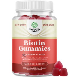 Natural Biotin Hair Growth Gummies - High Potency Biotin Vitamins Hair Skin and Nails Vitamins B, A, C & D for Women & Men - Pantothenic Acid for Better Absorption - 60 Count