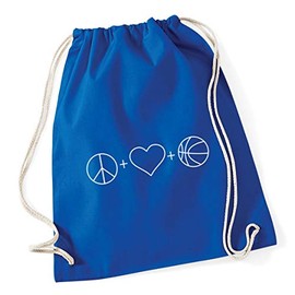 Hippowarehouse Peace, Love and Basketball Drawstring Cotton School Gym Bag 37cm x 46cm, 12 litres