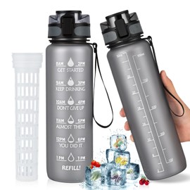 UTEBIT Gray Water Bottle 32oz, Motivational and Leak-Proof Water Cup