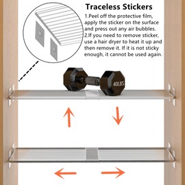 Slideep Adjustable Closet Storage Shelves with Seamless Sticker, Stainless Steel Expandable Wardrobe Shelves Organizer System for School Locker, Under Sink (Large, 2Pack)