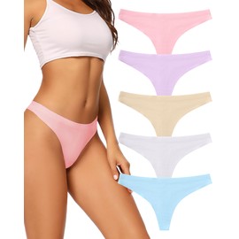 voenxe Seamless Women Underwear Thongs,No Show Ladies Thong,Invisible No Line Breathable Comfortable Panties Undies,Womens No Seam Soft Wide Gusset Tanga,Legging Underpants for Woman 5-Pack
