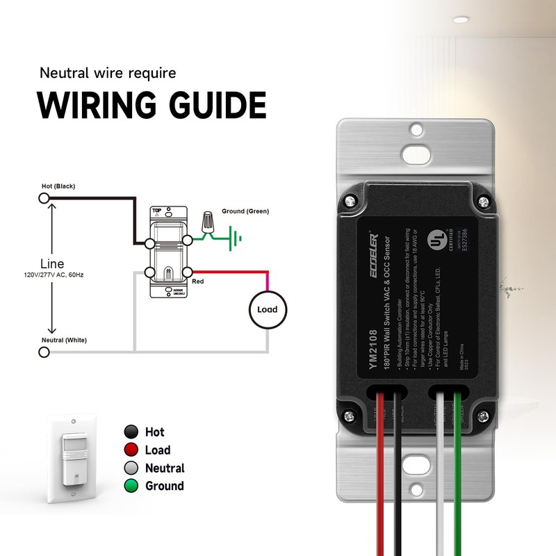 ECOELER 4Pack in-Wall PIR Motion Sensor Light Switch, Single Pole